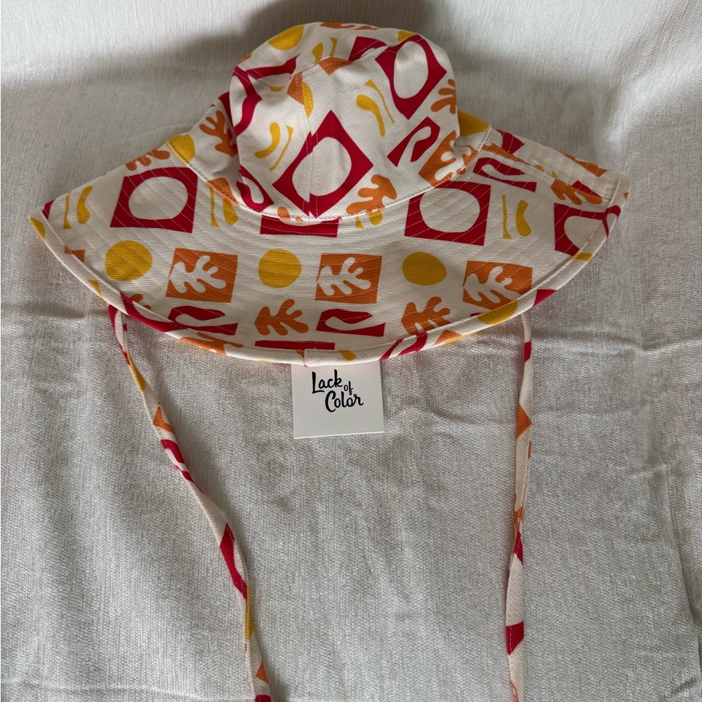 Lack of Color Bucket Sun Hat — White with Red, Orange & Yellow Geometric Print
